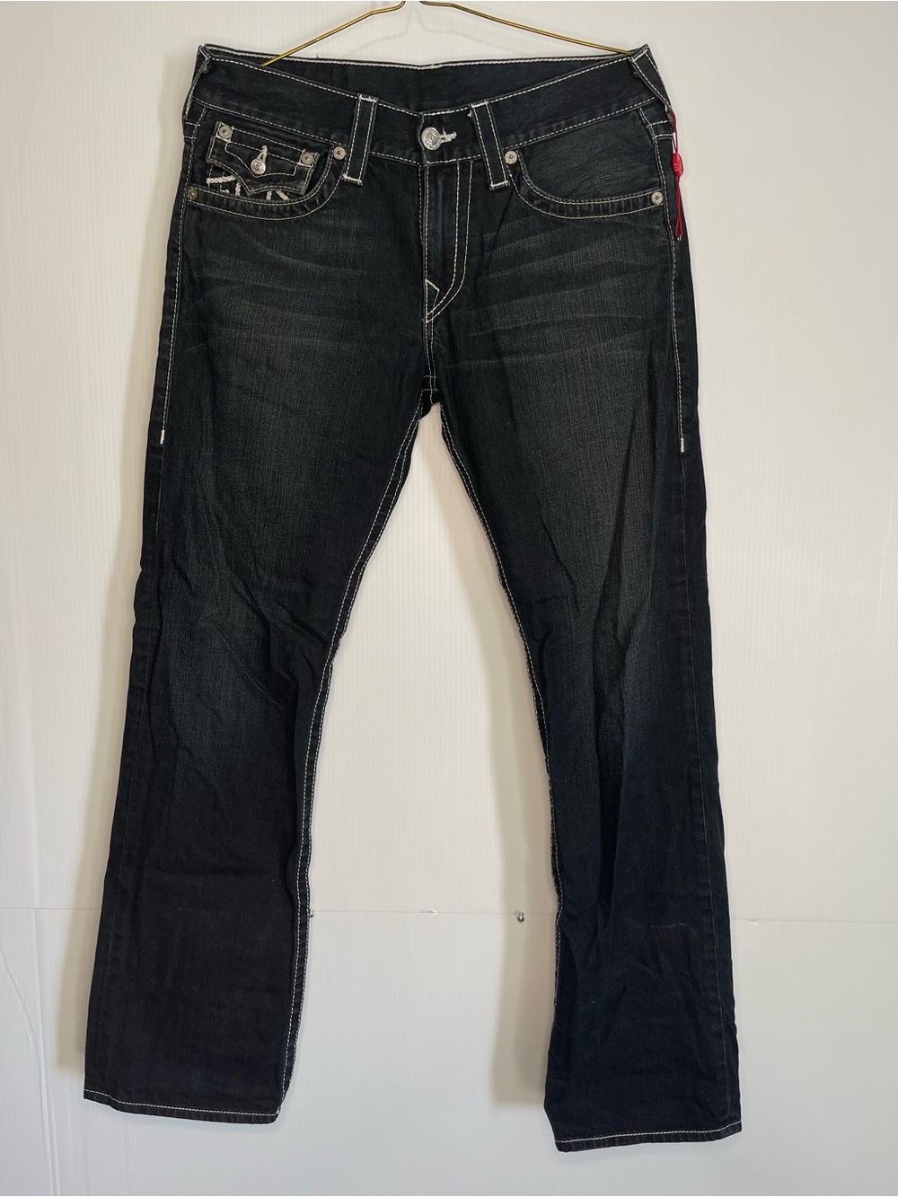 True Religion Men's Black Bootcut Jeans with Contrast Stitching